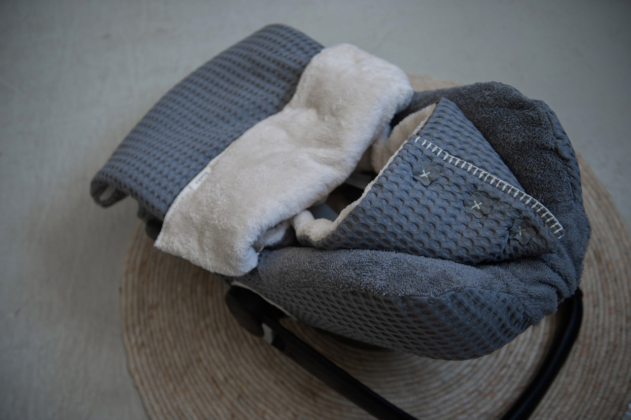 Voetenzak 0+ 3 punts wafel/teddy oslo - steel grey/ pebble